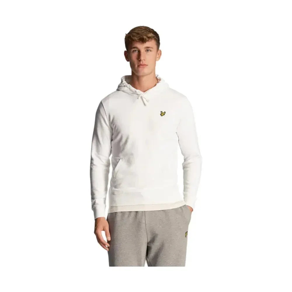 Felpa con cappuccio uomo lyle e scott bianca con logo uccellino giallo sul petto in morbido cotone