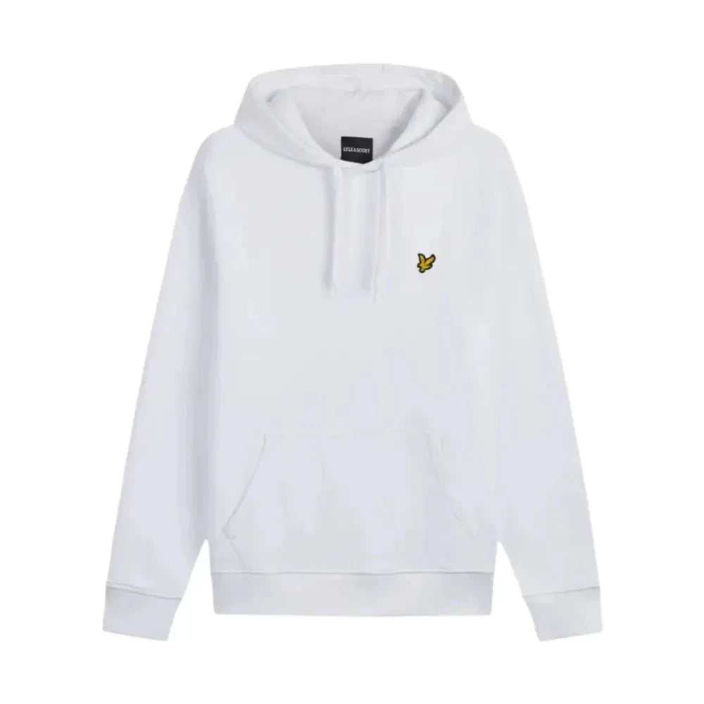 Felpa con cappuccio uomo lyle e scott bianca con piccolo logo uccellino giallo ricamato sul petto