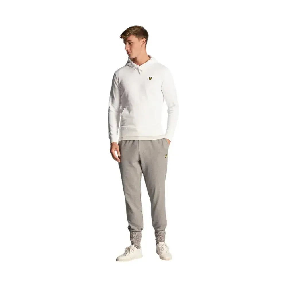 Felpa con cappuccio uomo Lyle e Scott bianca con piccolo logo verde sul petto in cotone morbido