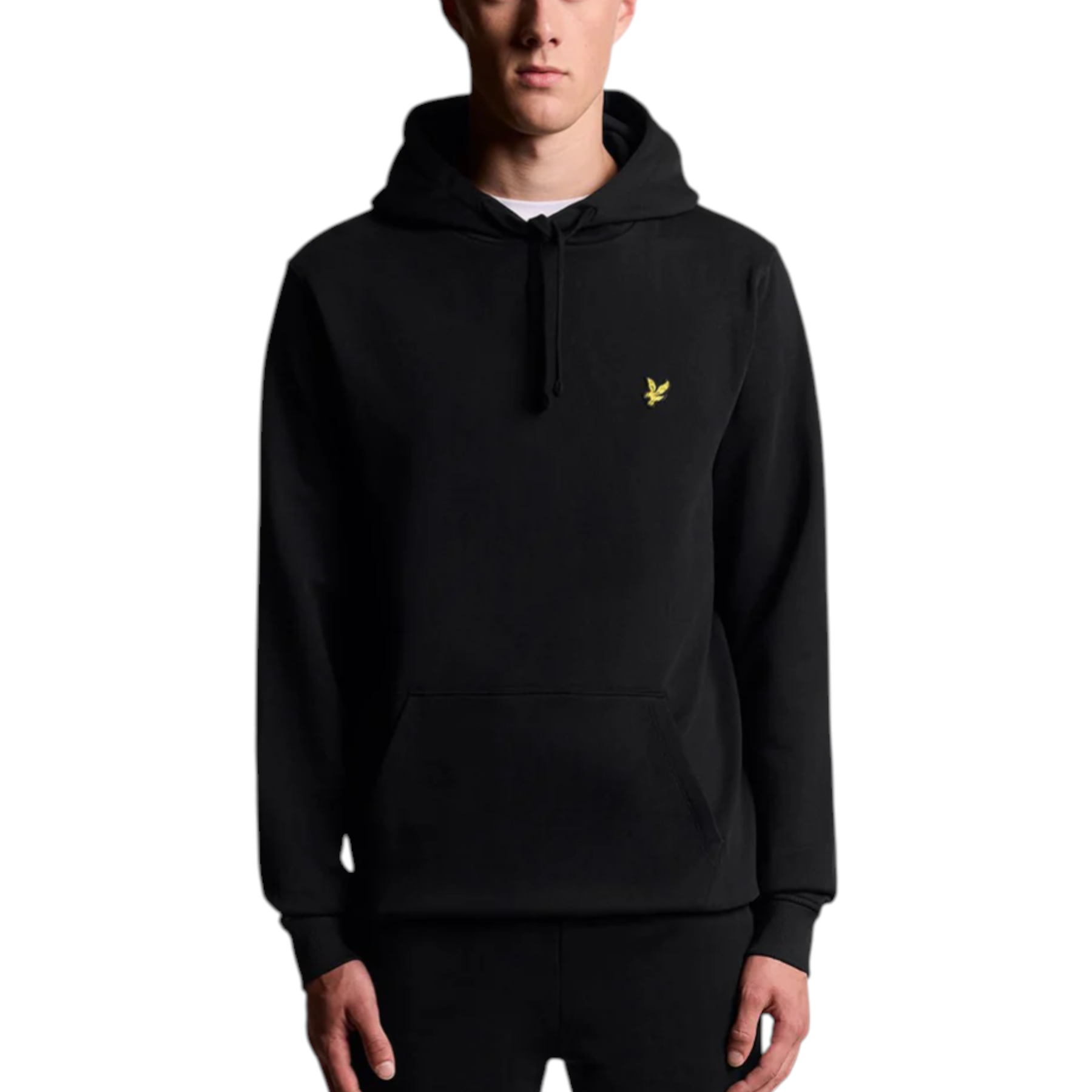 Felpa con cappuccio uomo nero lyle e scott con piccolo logo uccello giallo sul petto