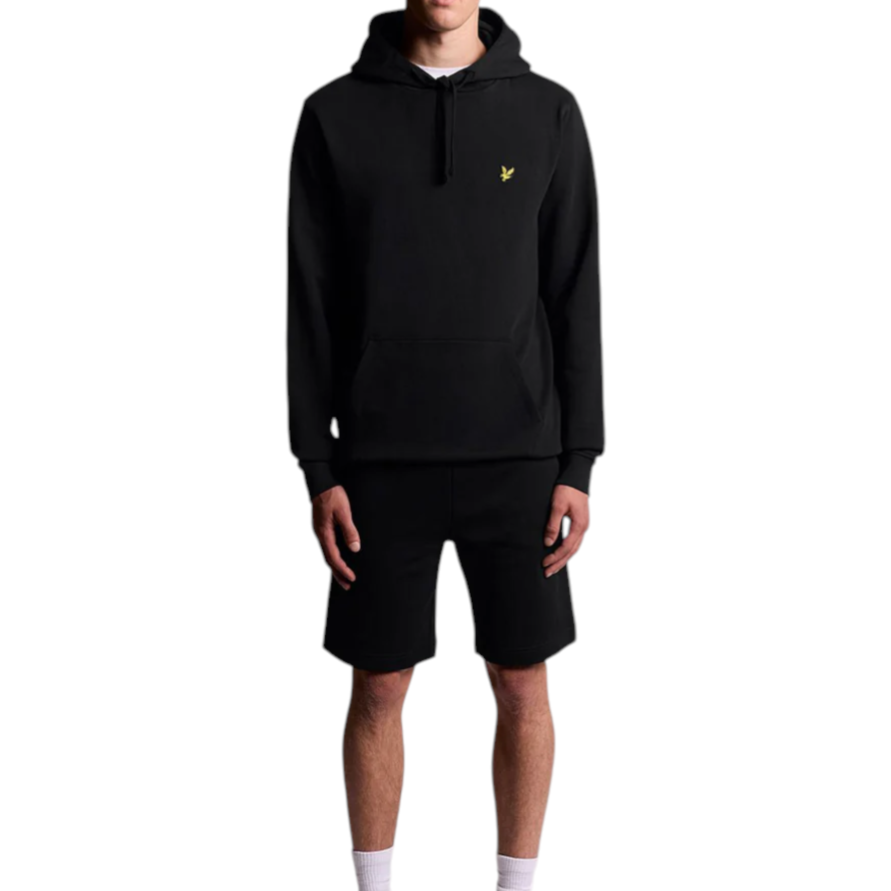 Felpa con cappuccio uomo nero lyle e scott con piccolo logo uccello giallo sul petto