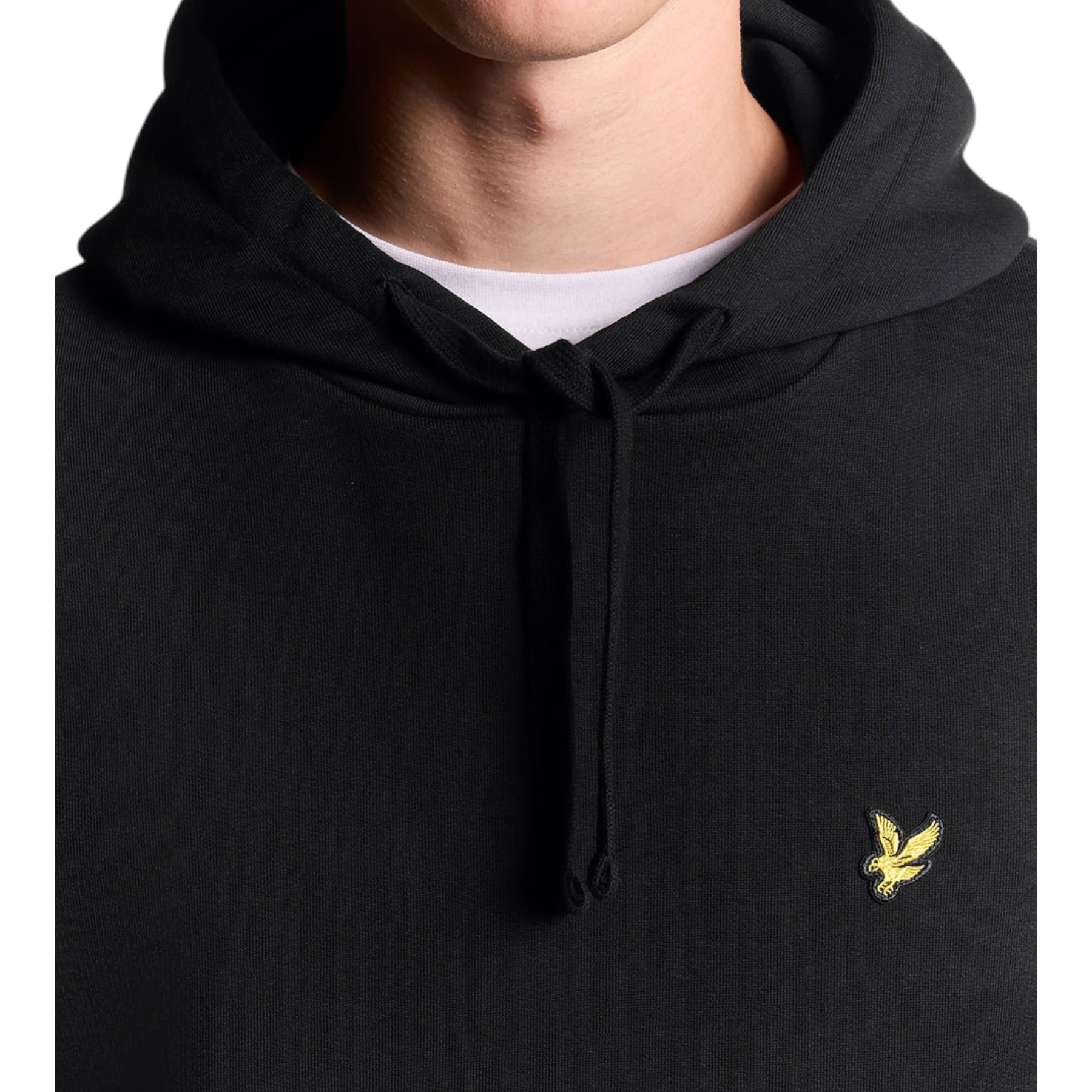Felpa con cappuccio uomo nero lyle e scott in cotone con logo uccellino oro sul petto