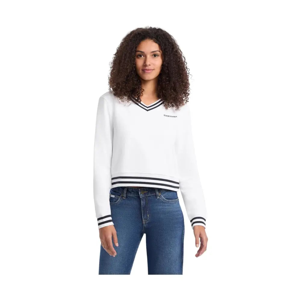 Felpa cropped scollo a V Donna Guess Jeans Guess Jeans