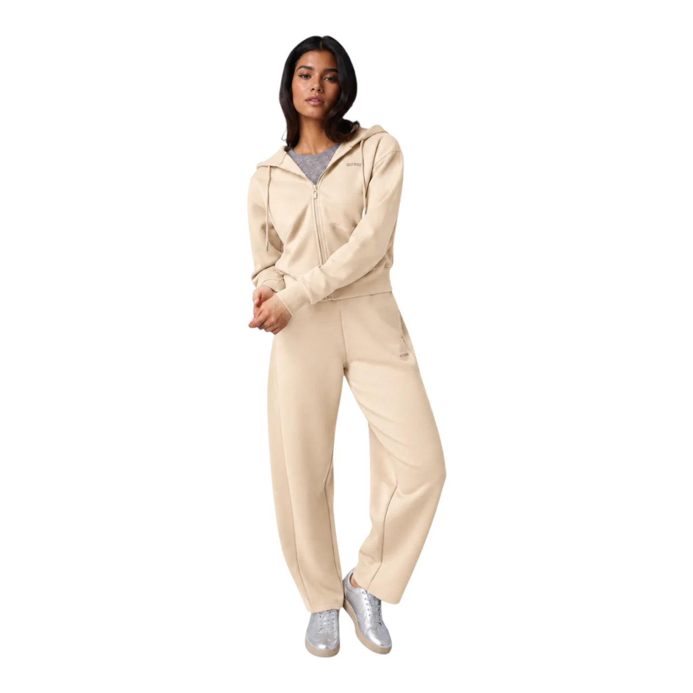 Felpa full zip in misto viscosa donna beige guess - felpe