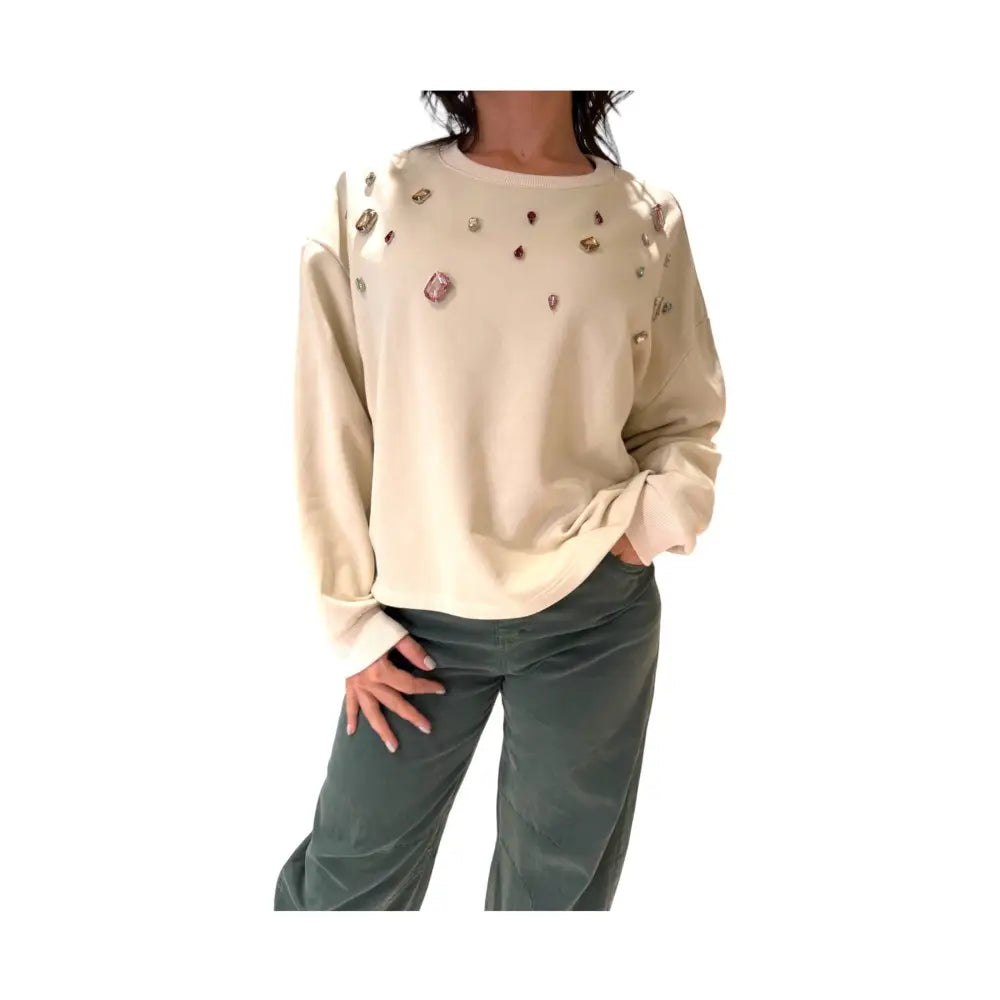 Felpa girocollo con gemme applicate Donna Please Please