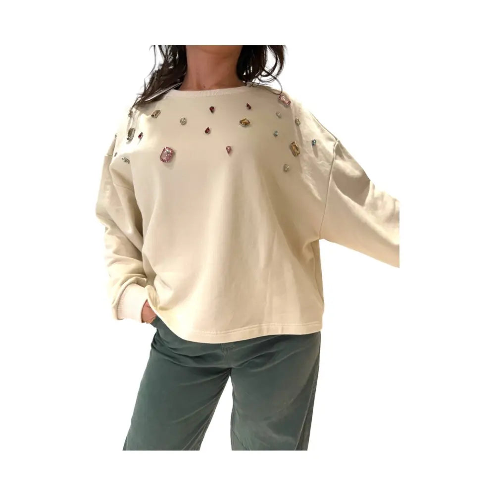 Felpa girocollo con gemme applicate Donna Please Please