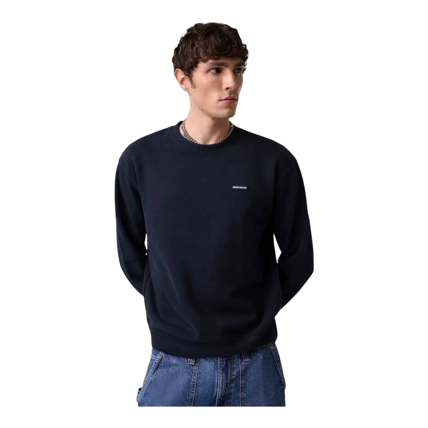 Felpa girocollo con logo uomo blu guess - felpe