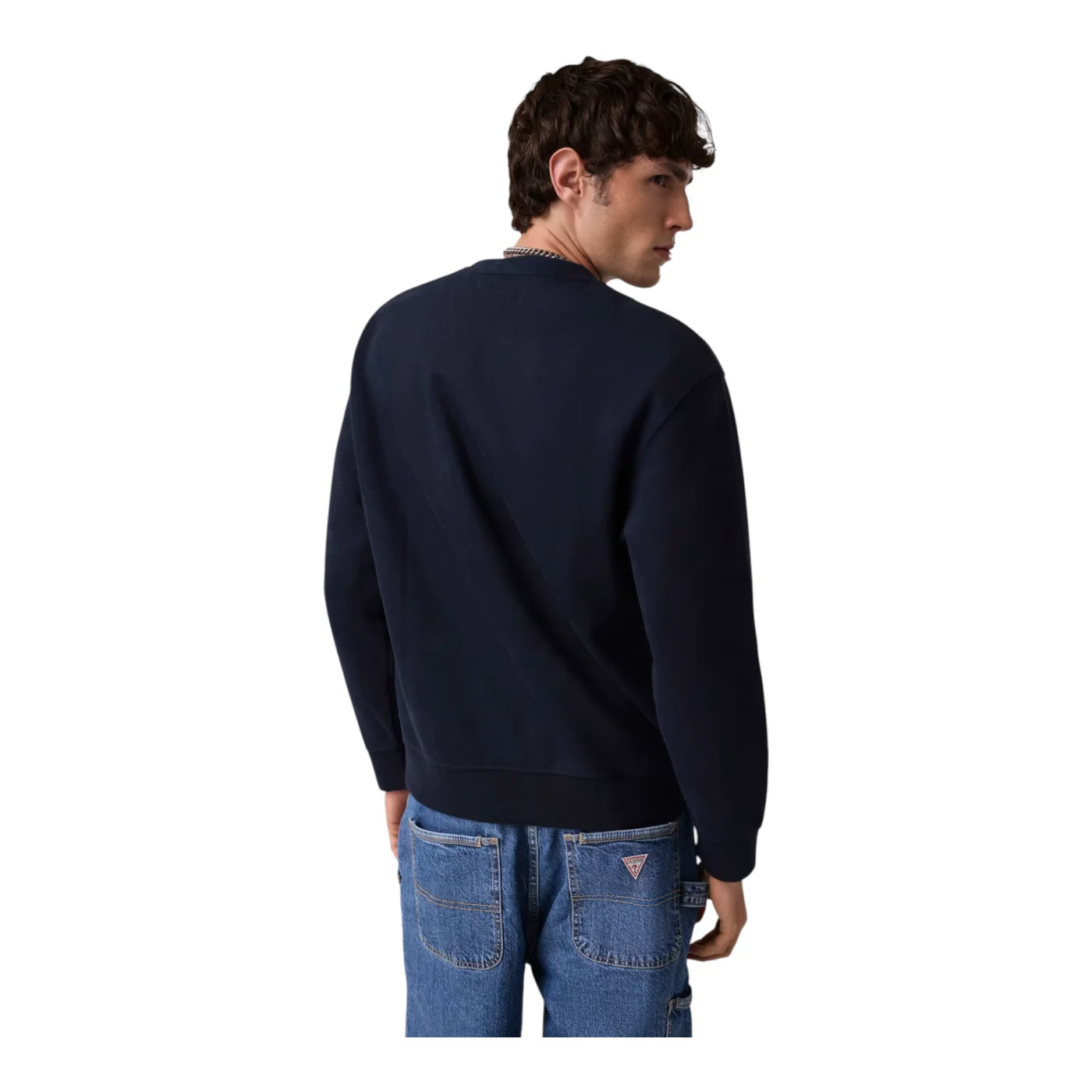 Felpa girocollo con logo uomo blu guess - felpe