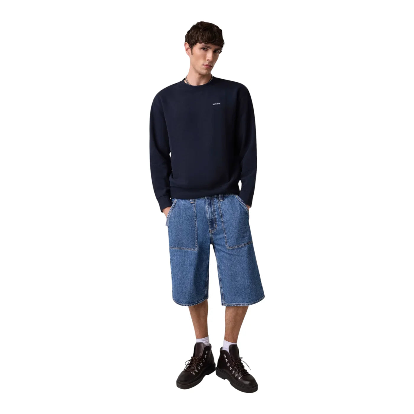 Felpa girocollo con logo uomo blu guess - felpe