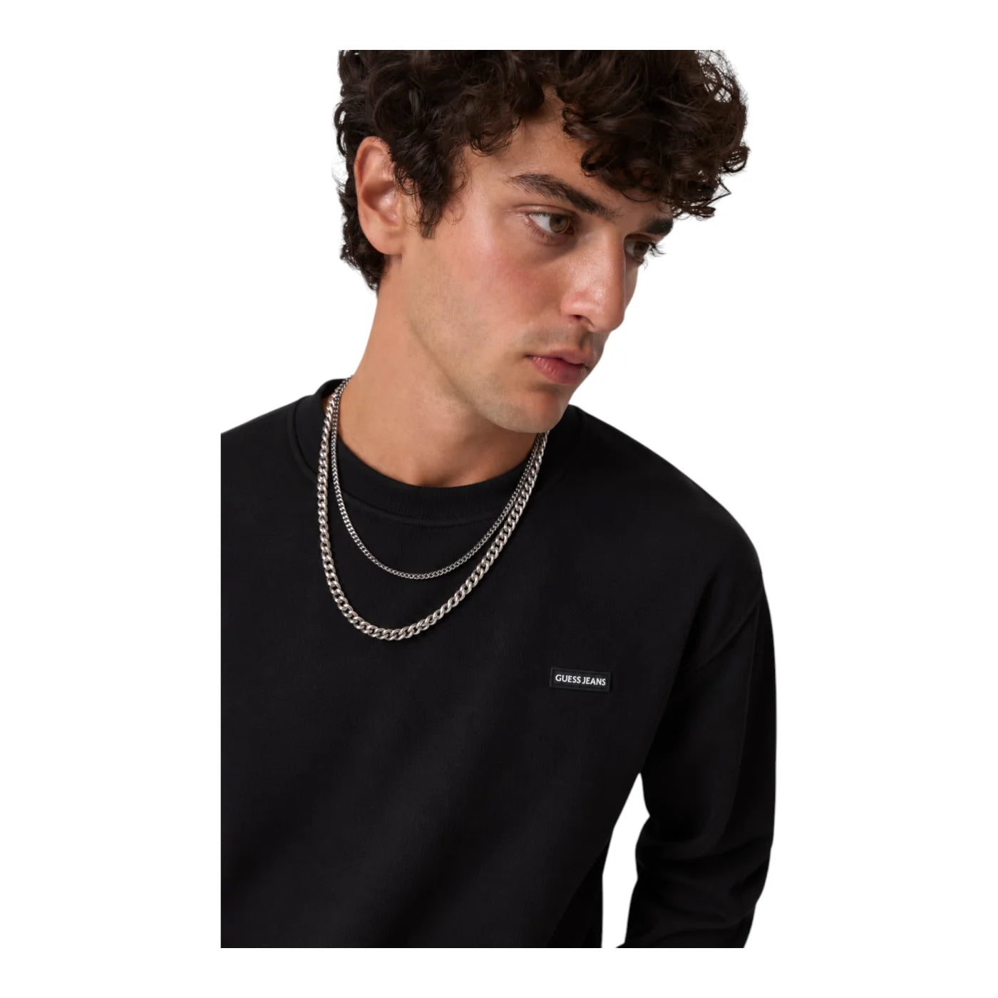 Felpa girocollo con logo uomo nero guess - felpe
