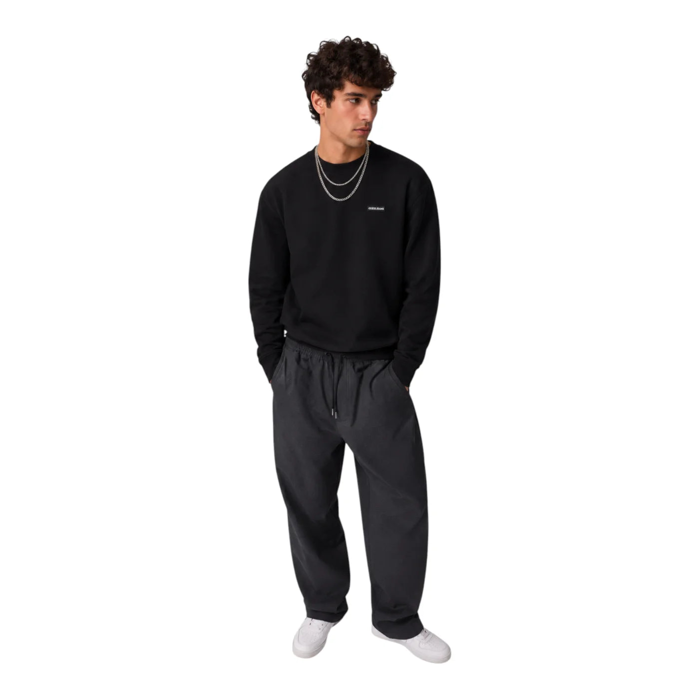 Felpa girocollo con logo uomo nero guess - felpe