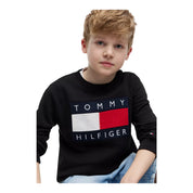 Felpa girocollo maxi logo bambino nero tommy hilfiger - felpe
