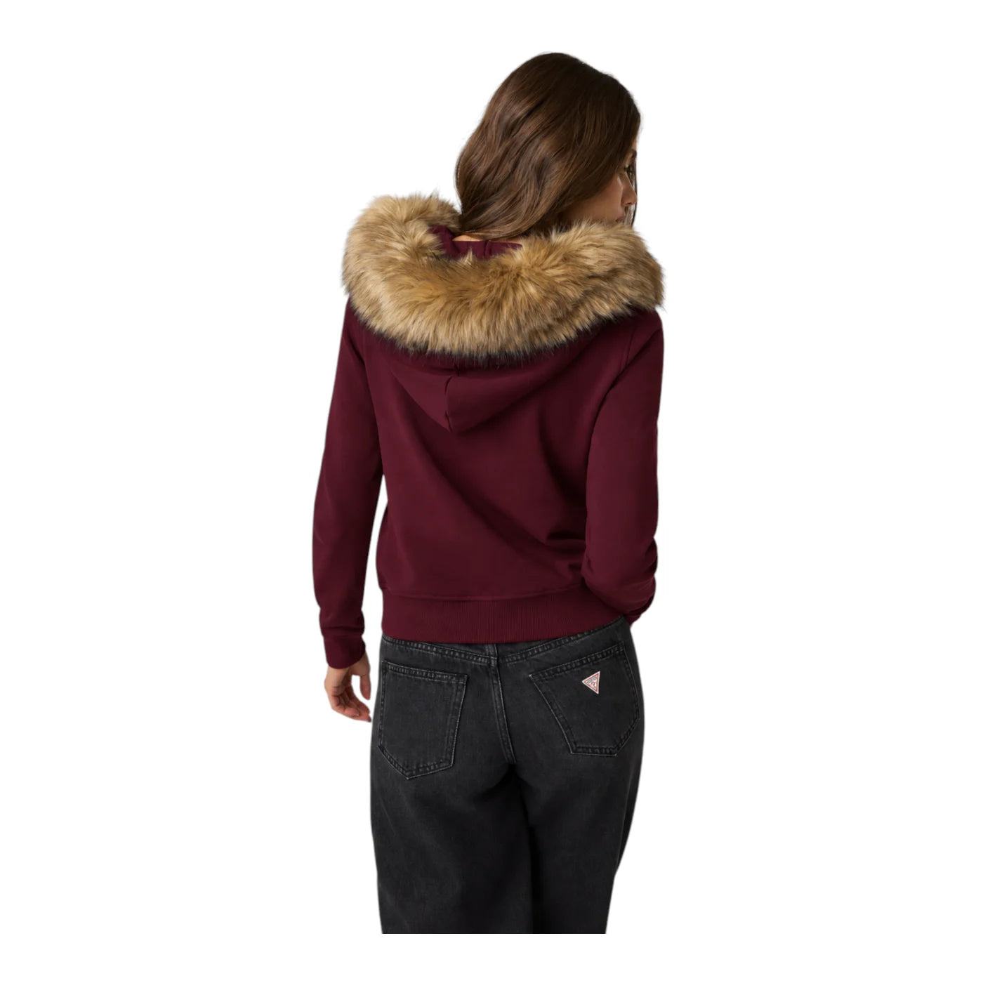 Felpa slim fit con pelliccia donna bordeaux guess - felpe