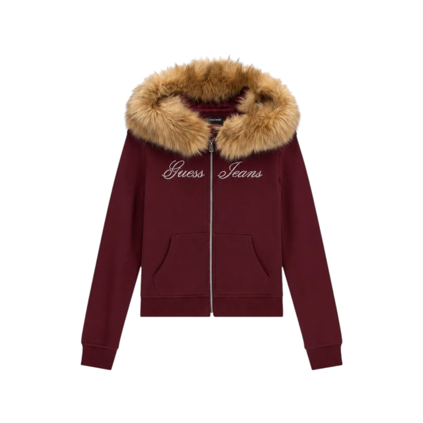 Felpa slim fit con pelliccia donna bordeaux guess - felpe