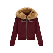 Felpa slim fit con pelliccia donna bordeaux guess - felpe