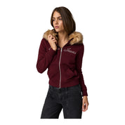 Felpa slim fit con pelliccia donna bordeaux guess - felpe