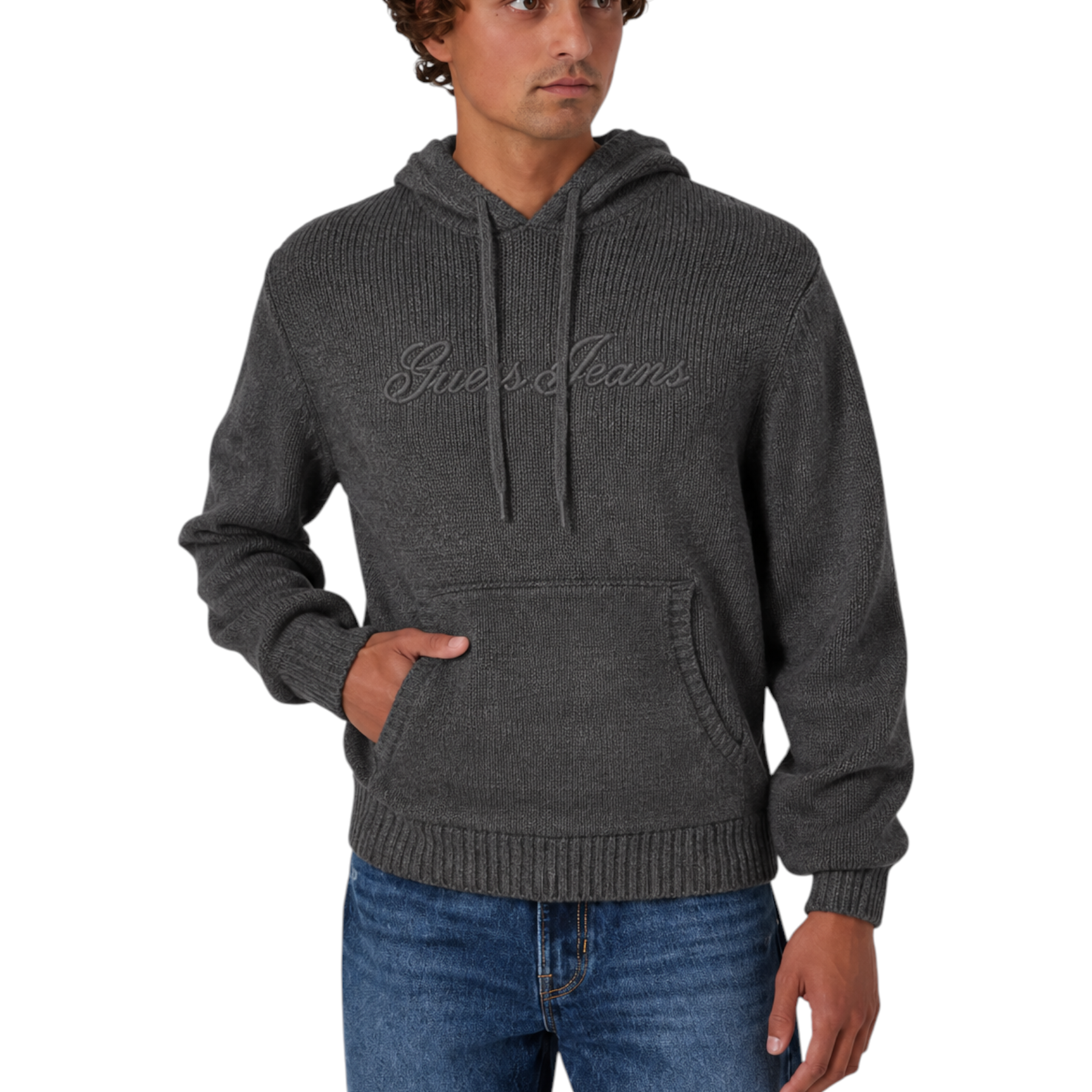 Felpa con cappuccio logo ricamato uomo grigio guess - felpe