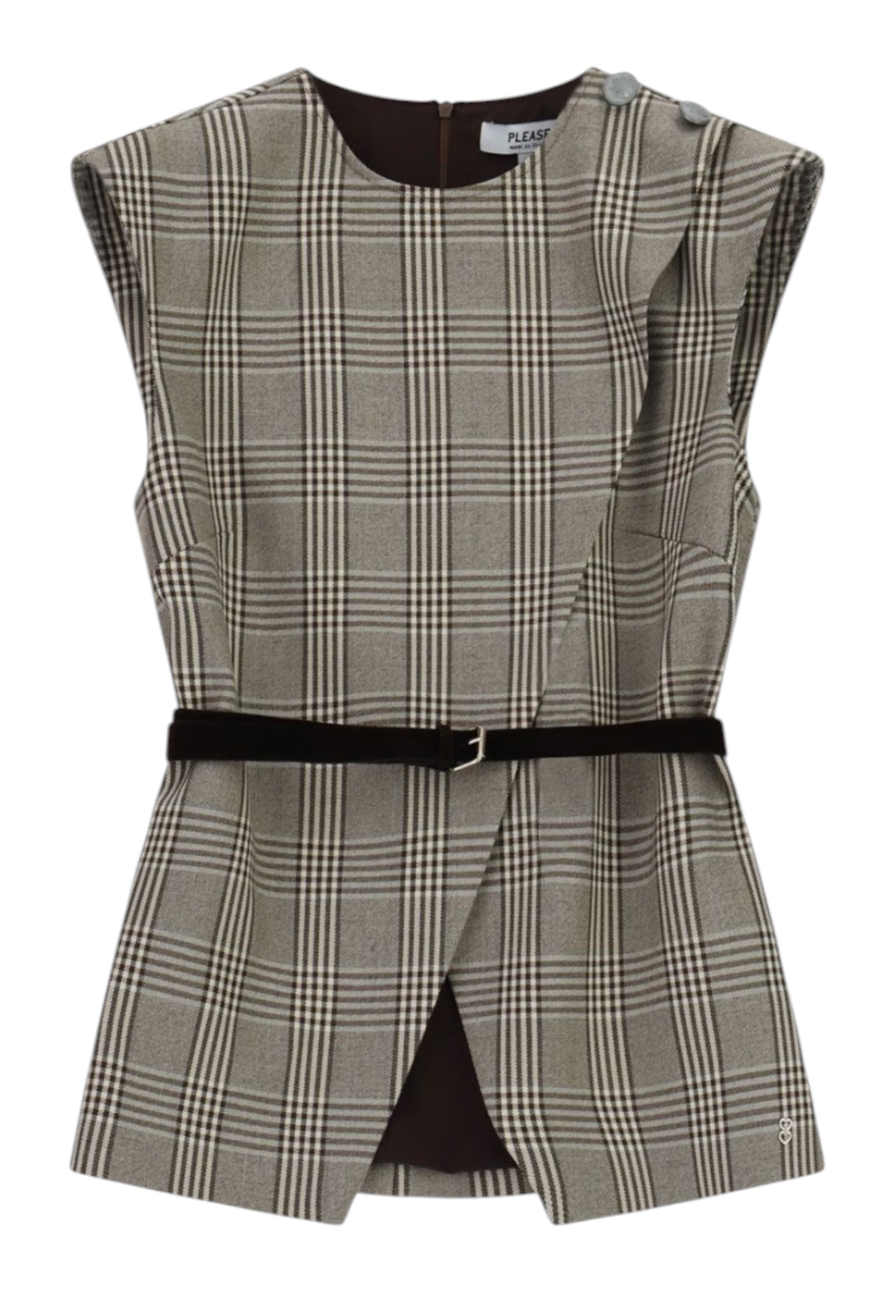 Gilet scozzese con cintura sottile e zip Donna Grigio PLEASE