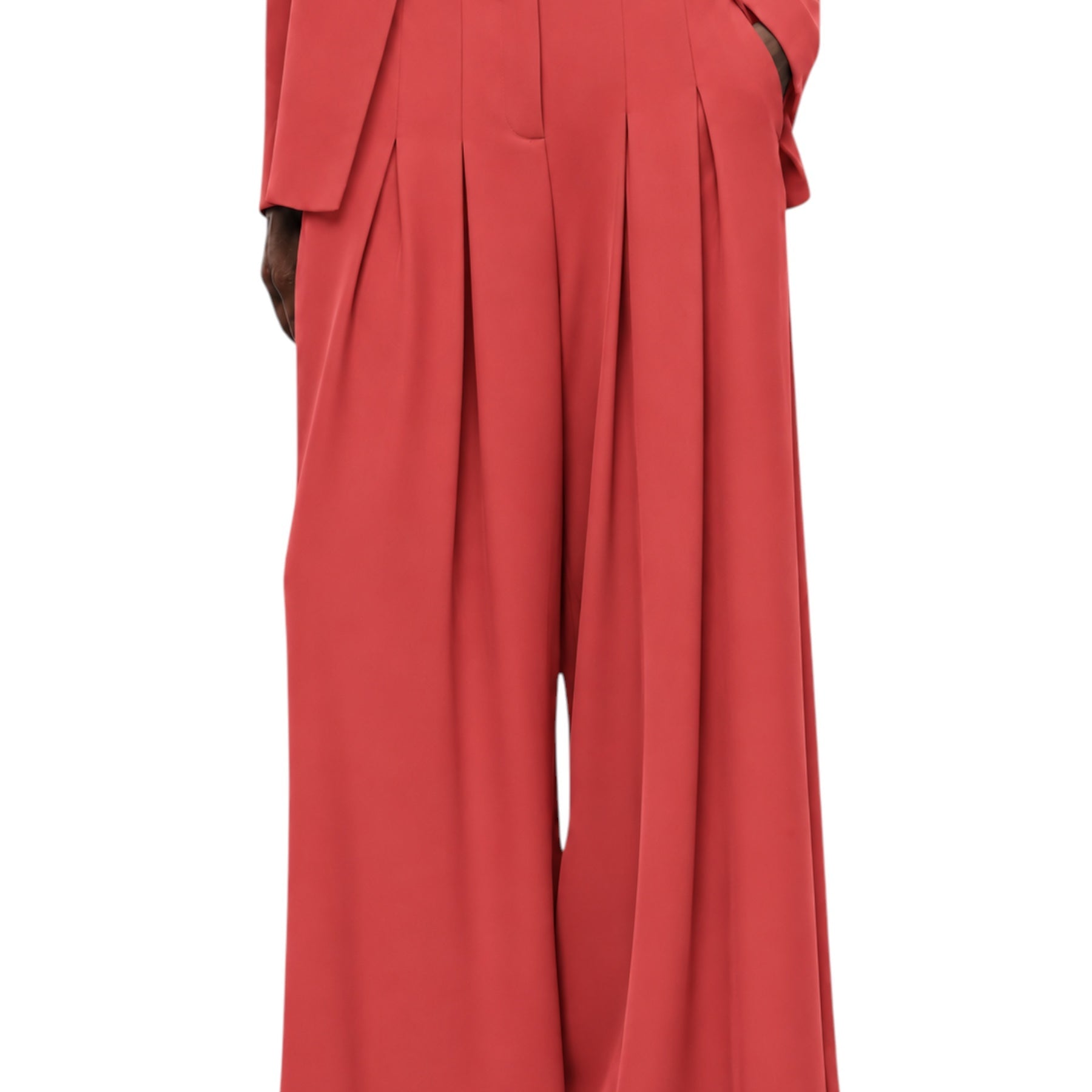 Pantaloni palazzo a vita alta con pinces e cintura donna rosa imperial