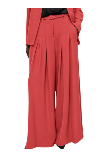 Pantaloni palazzo a vita alta con pinces e cintura donna rosa imperial