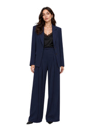 Pantaloni palazzo a vita alta con pinces e cintura donna blu imperial