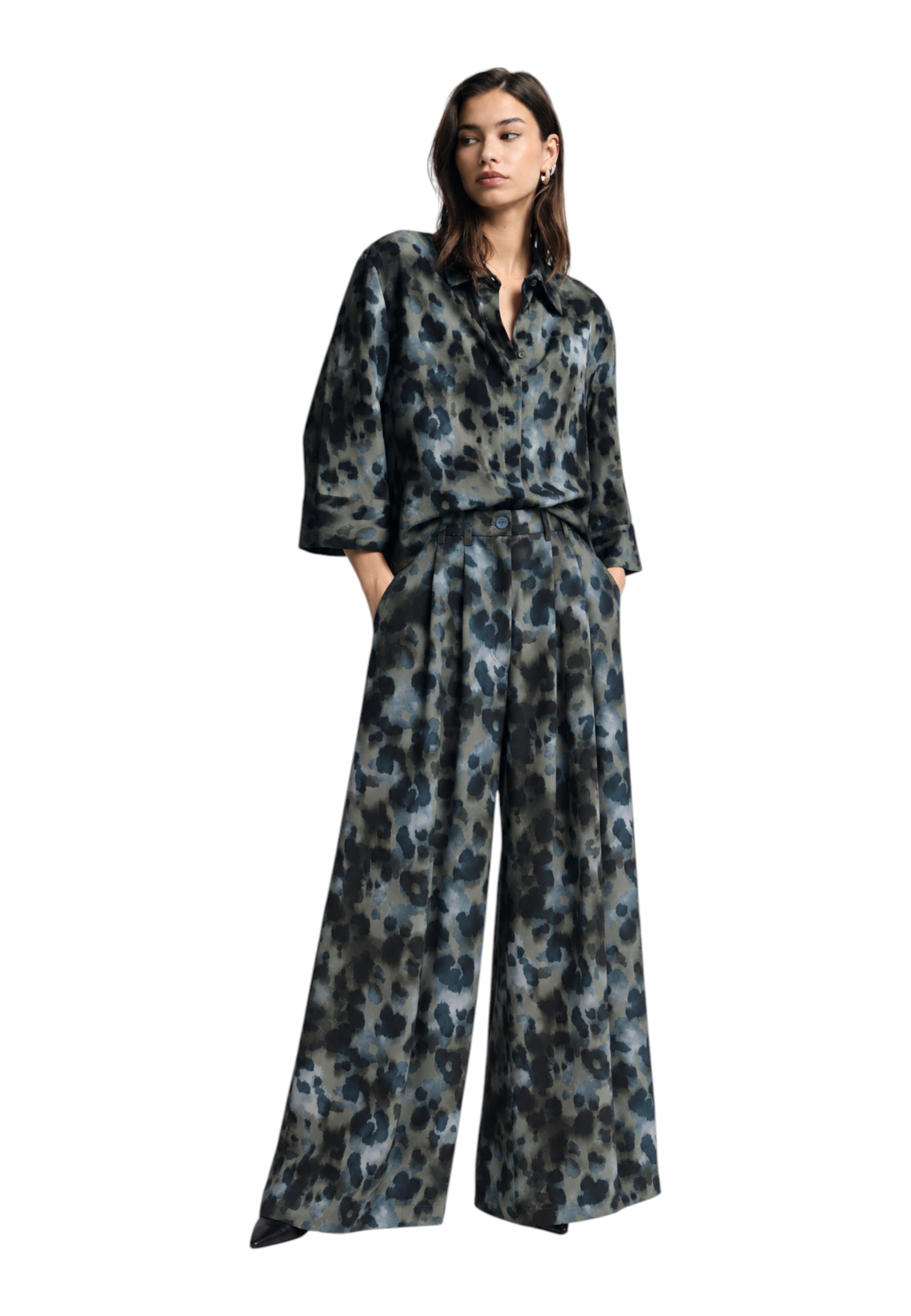 Pantaloni palazzo con pinces e vita alta Donna Multicolore PLEASE