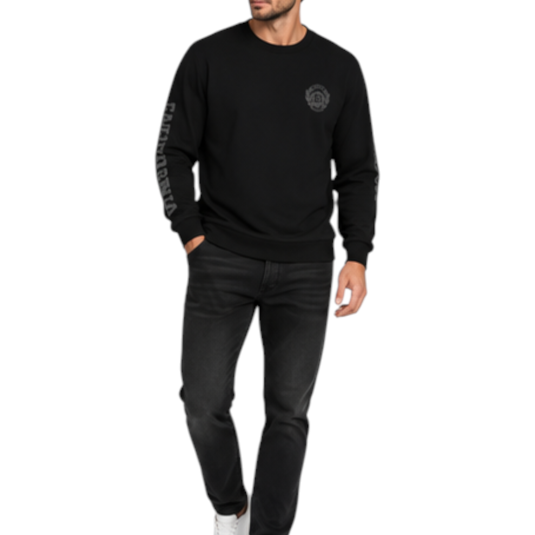 T-shirt manica lunga stampa retro uomo nero guess