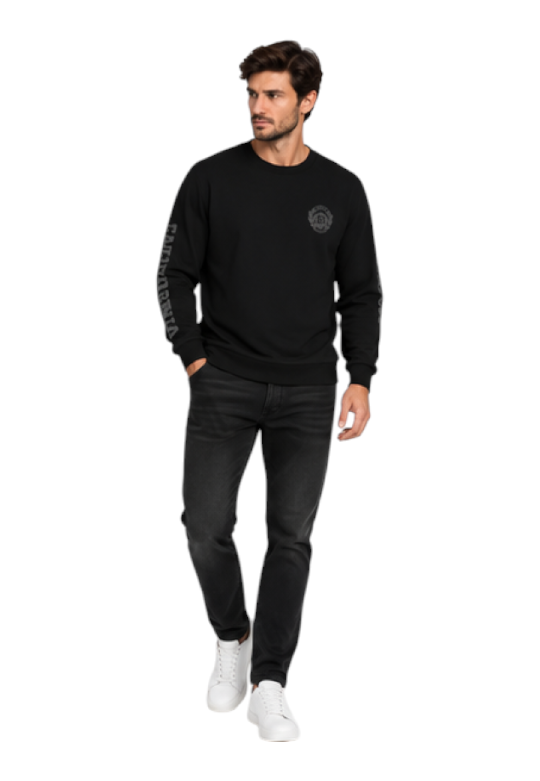T-shirt manica lunga stampa retro uomo nero guess