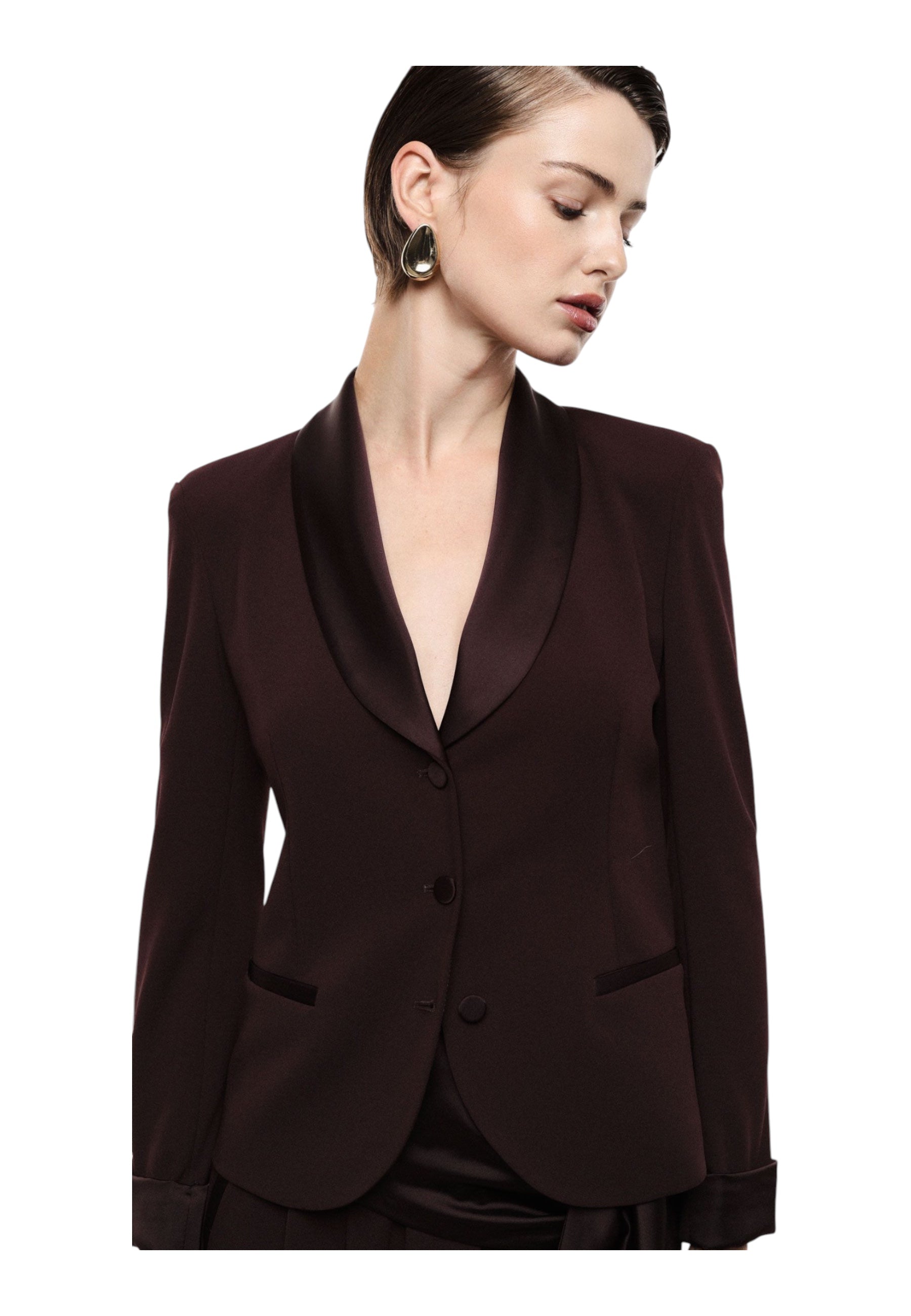 Blazer monopetto con revers a scialle e tasche donna bordeaux imperial