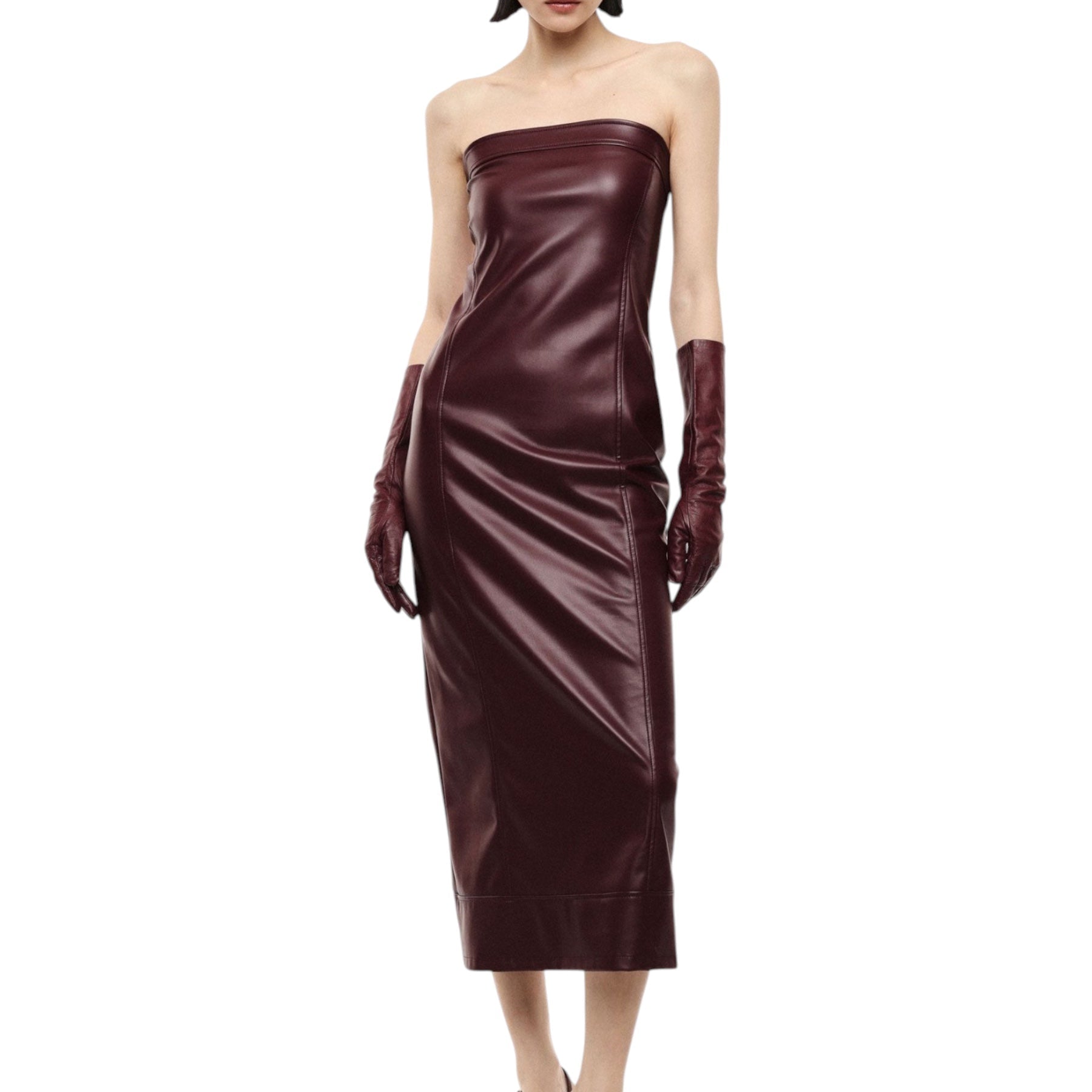 Abito midi senza spalline con scollo dritto donna bordeaux imperial - abiti