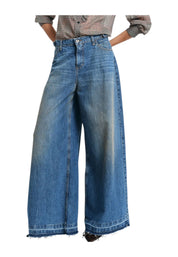 Jeans a gamba ampia con fondo sfrangiato Donna Blu PLEASE