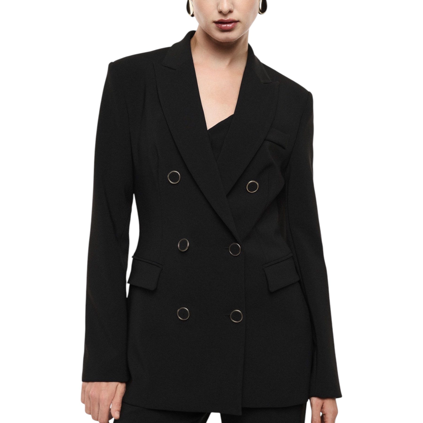 Blazer doppiopetto con tasche a pattina donna nero imperial