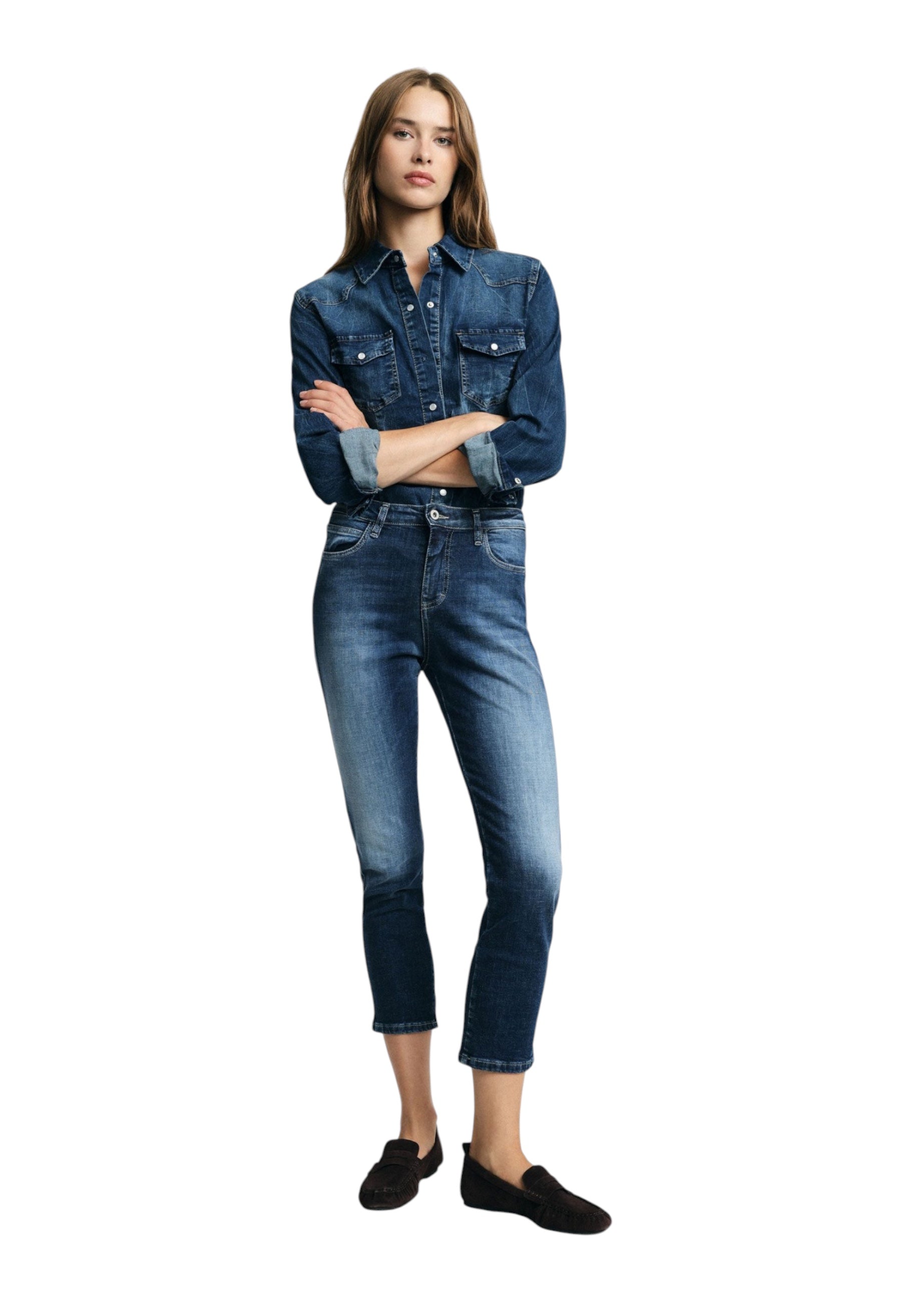 Jeans cropped vita alta Donna Blu PLEASE