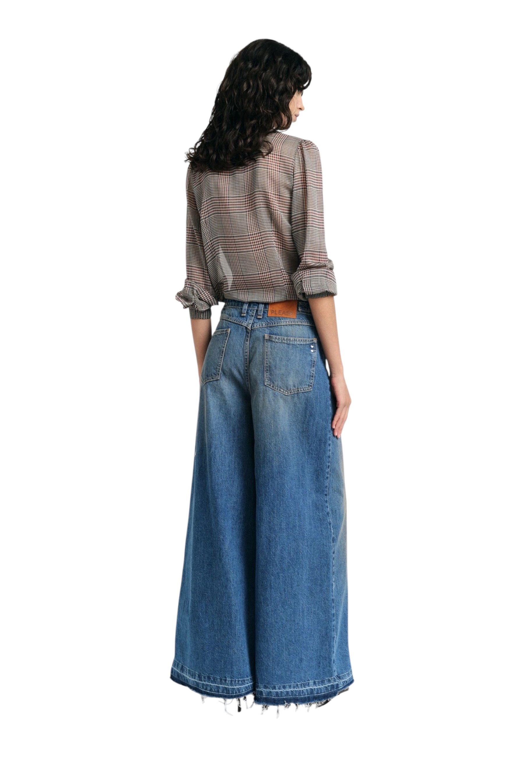 Jeans a gamba ampia con fondo sfrangiato Donna Blu PLEASE