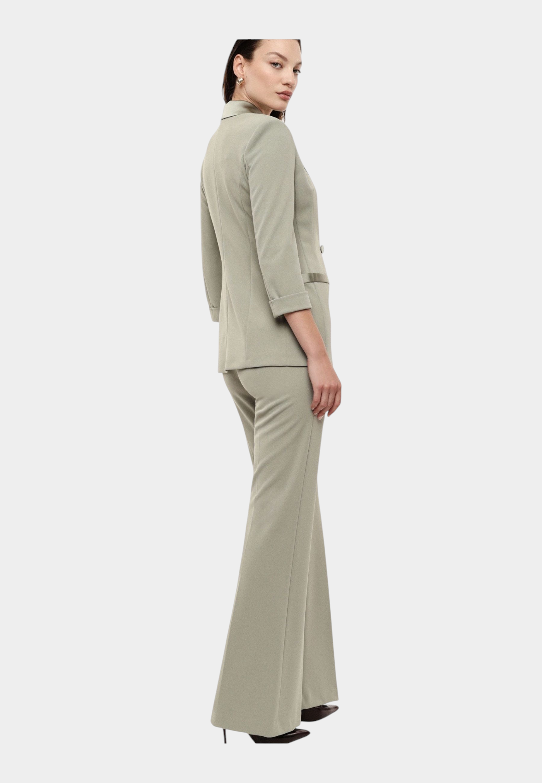 Pantaloni flare vita alta linea pulita donna verde imperial