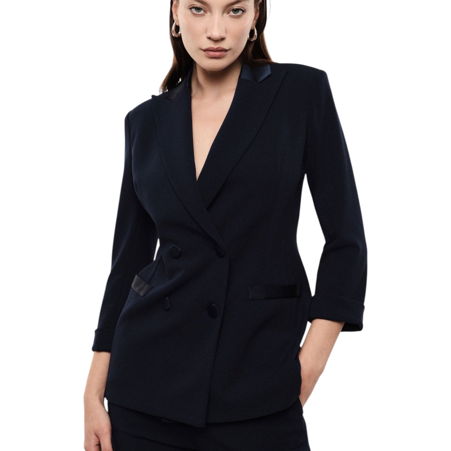 Blazer doppiopetto con maniche tre quarti donna blu imperial