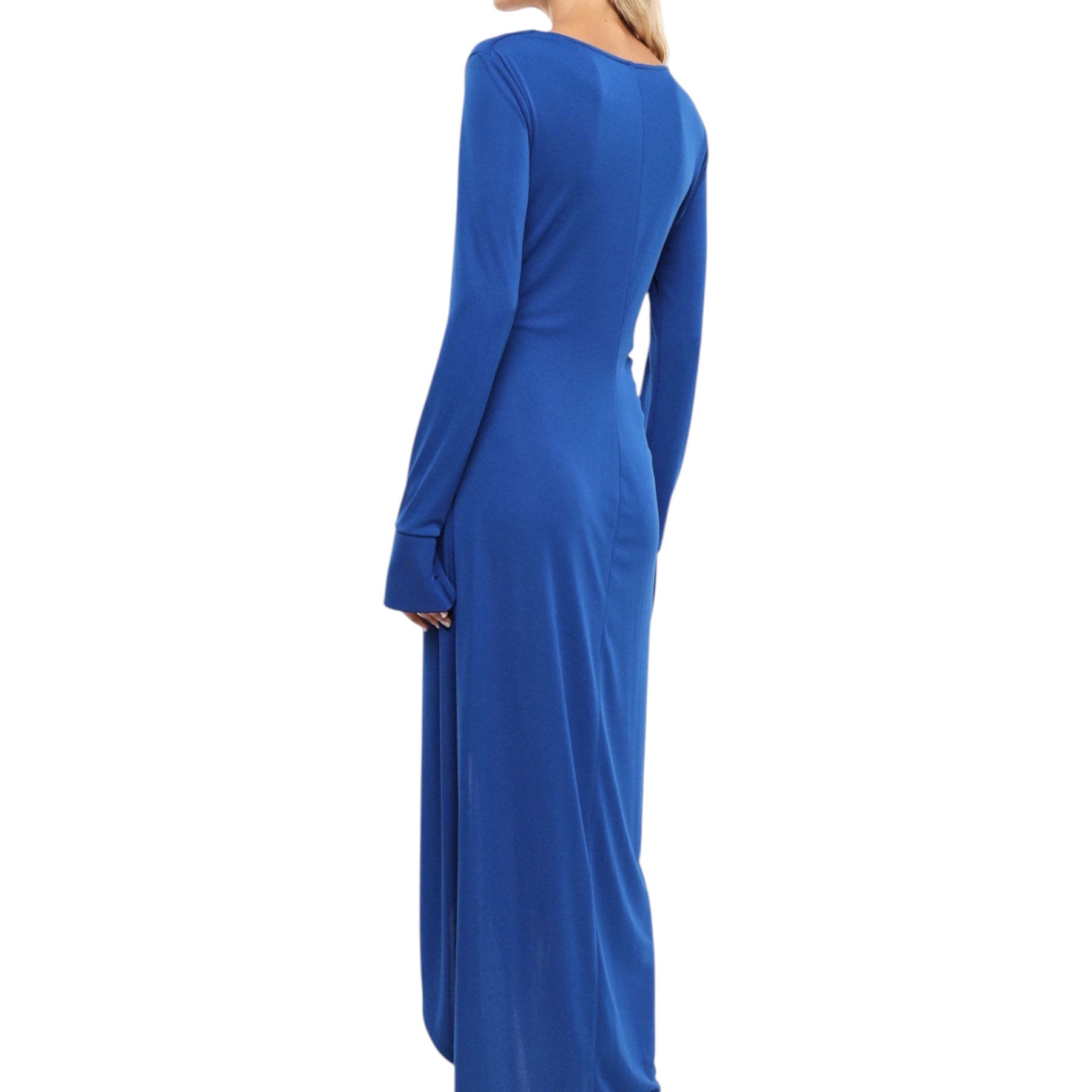Abito lungo arricciato con spacco frontale donna blu imperial - abiti