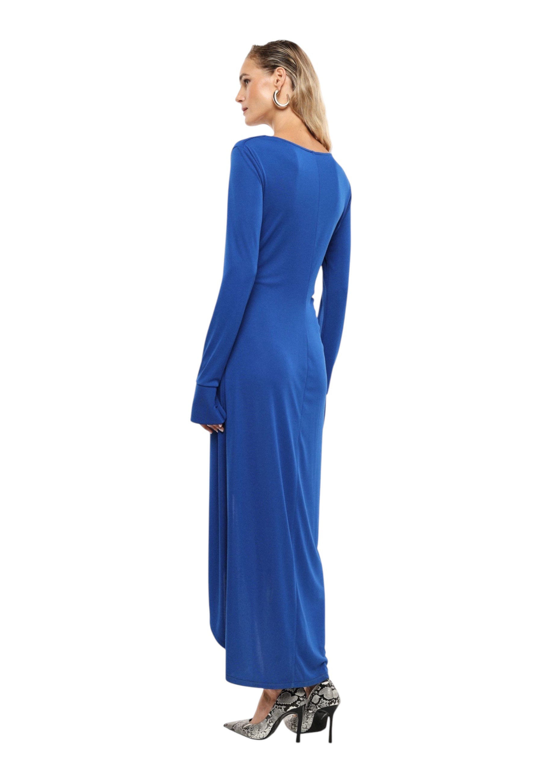 Abito lungo arricciato con spacco frontale donna blu imperial - abiti