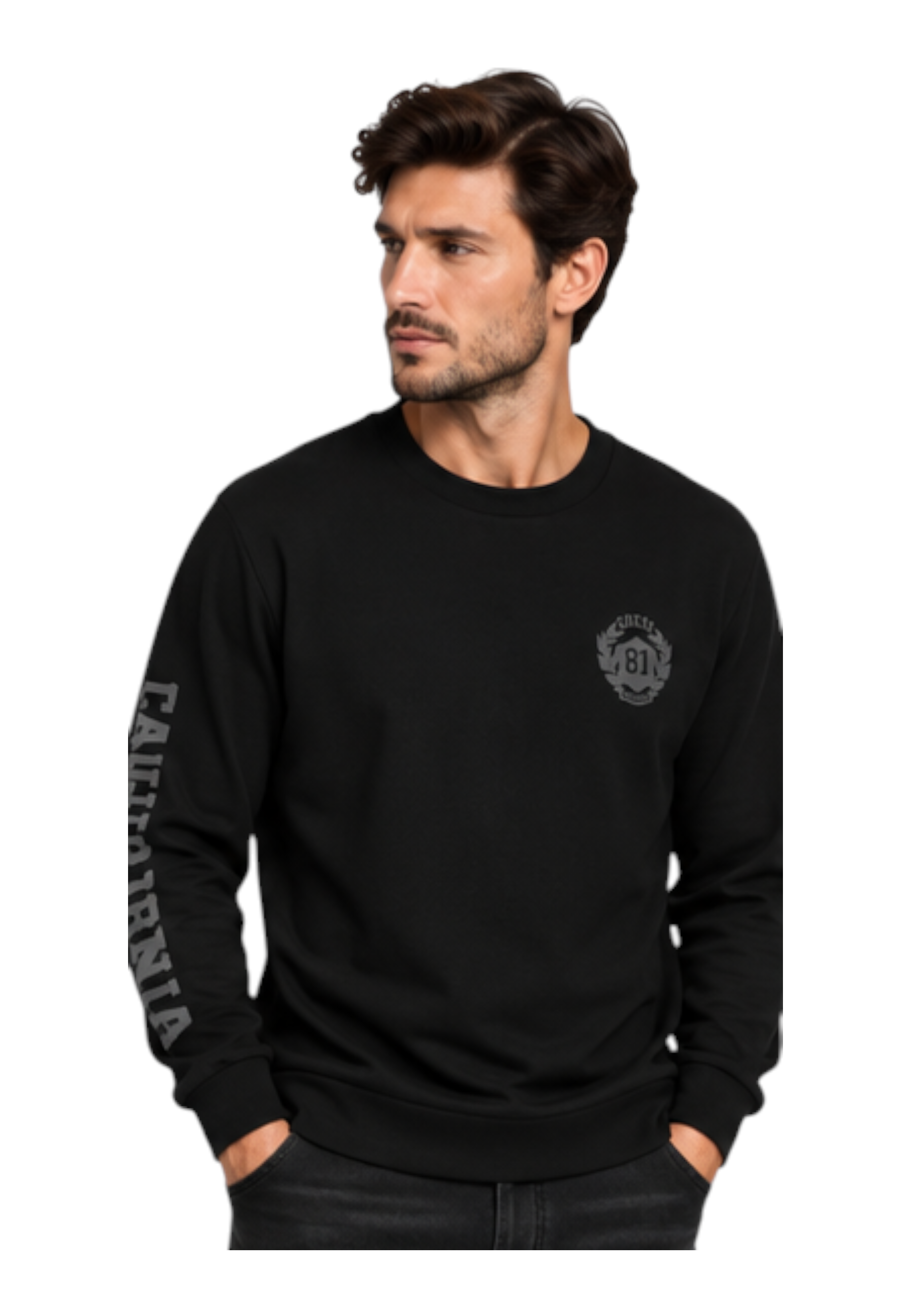 T-shirt manica lunga stampa retro uomo nero guess