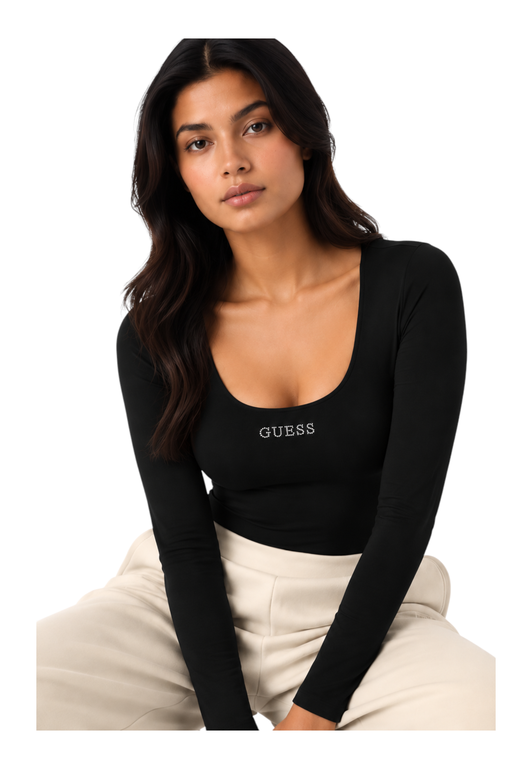 Body con logo a borchie donna nero guess
