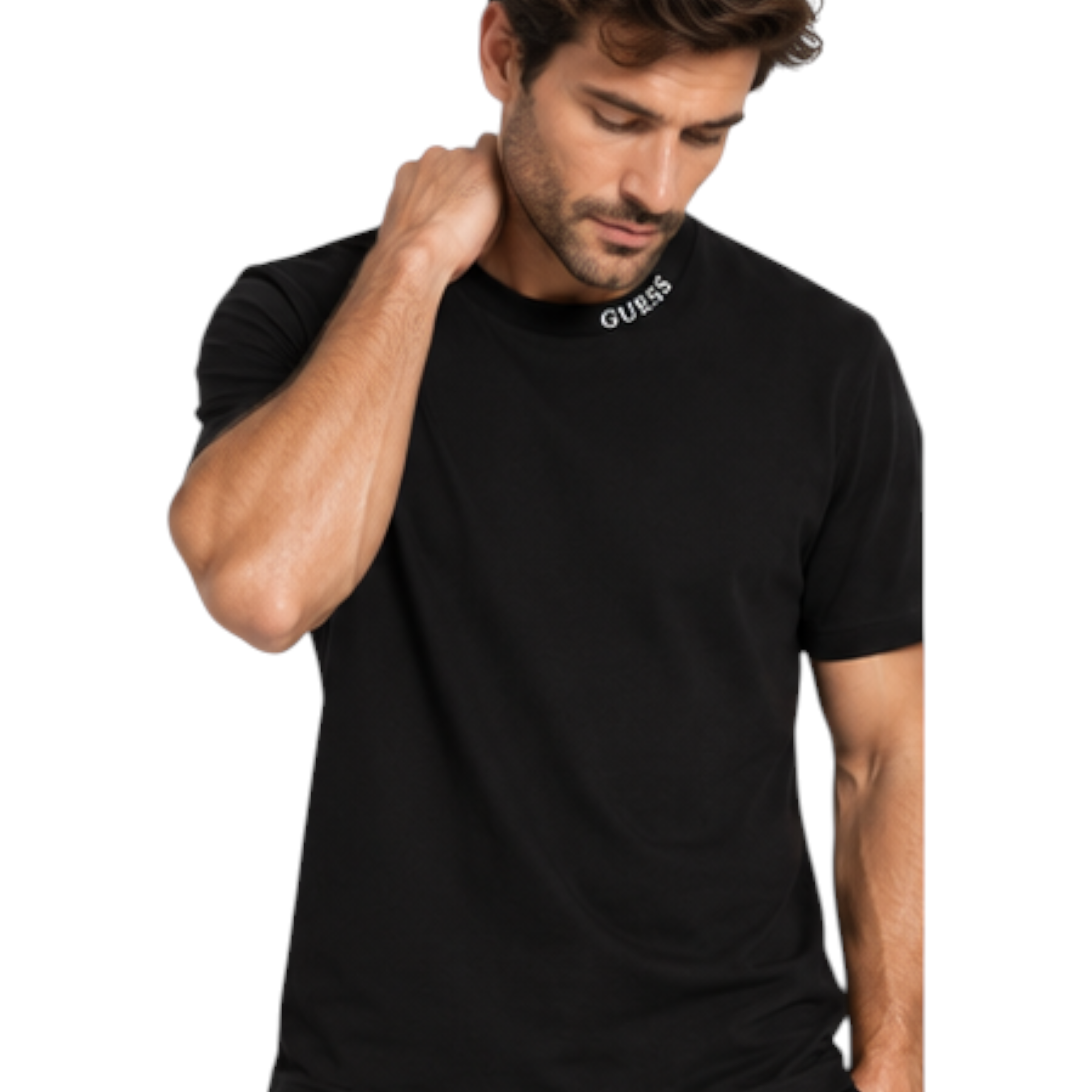 T-shirt logo collo uomo nero guess