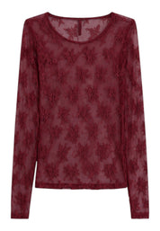 Top trasparente a maniche lunghe donna bordeaux imperial