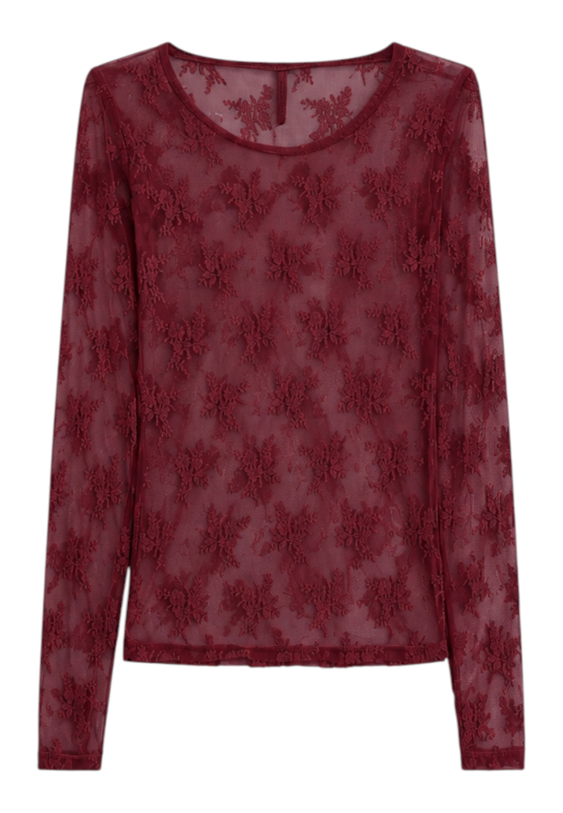 Top trasparente a maniche lunghe donna bordeaux imperial