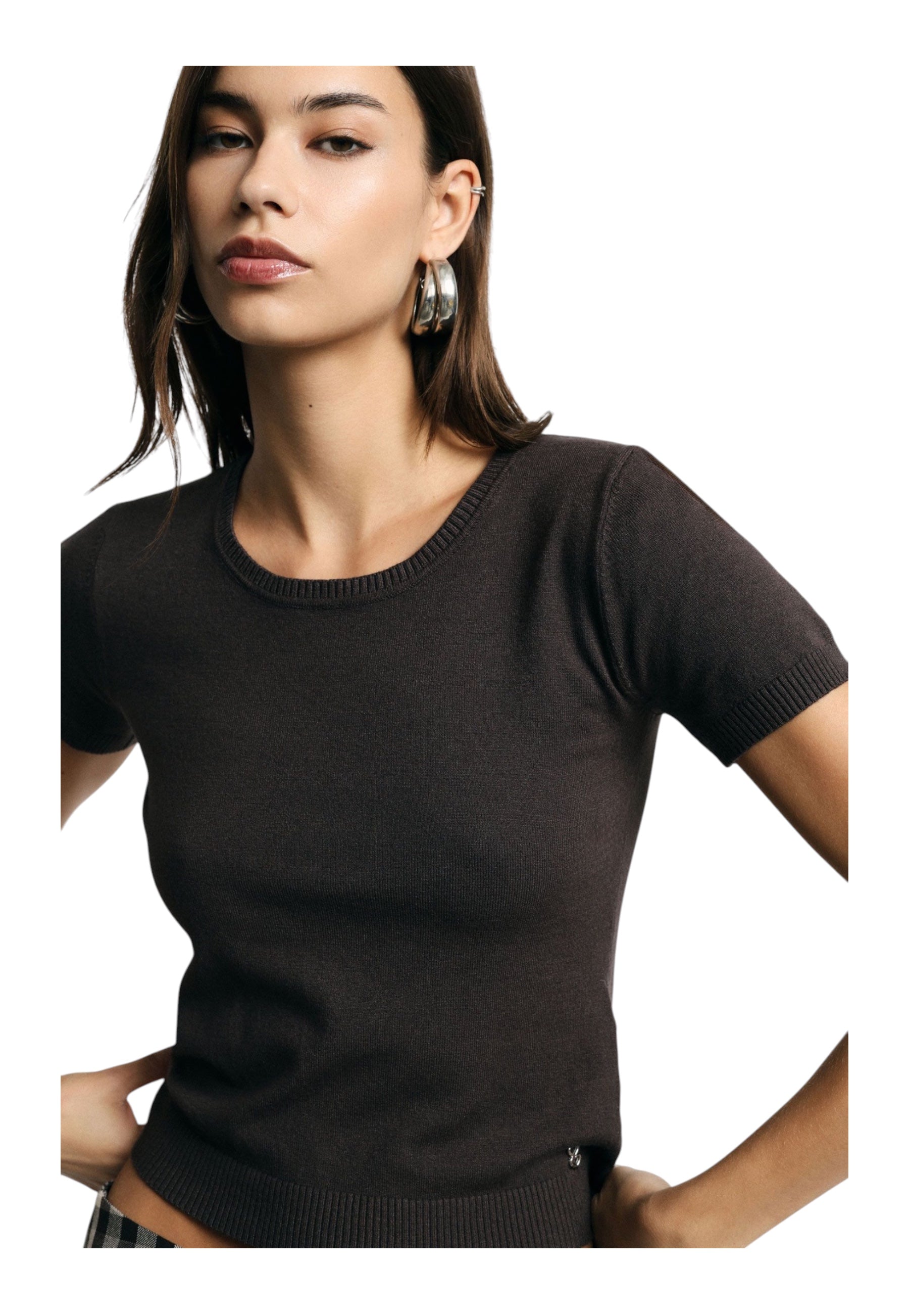 Top girocollo a costine Donna Marrone PLEASE