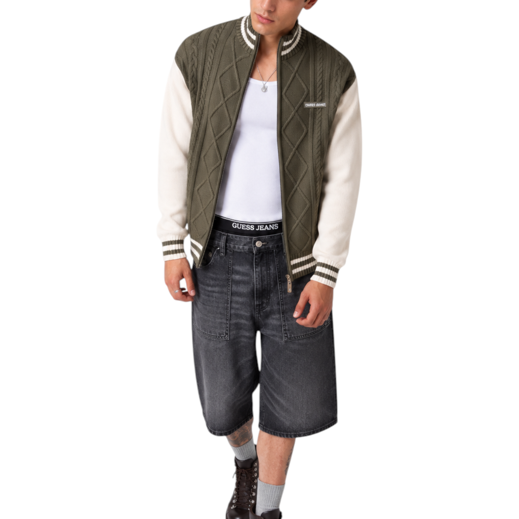 Maglione bomber uomo verde guess - maglie