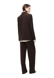 Pantaloni palazzo a righe con cintura fiore donna marrone imperial