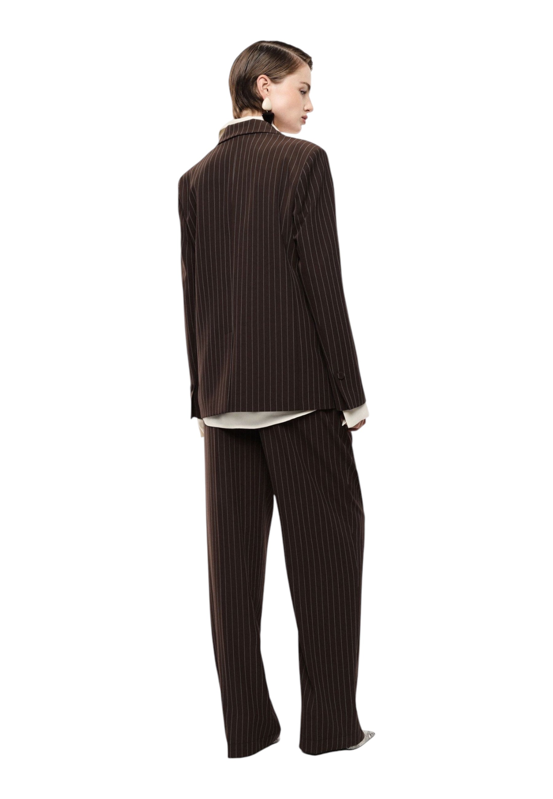 Pantaloni palazzo a righe con cintura fiore donna marrone imperial