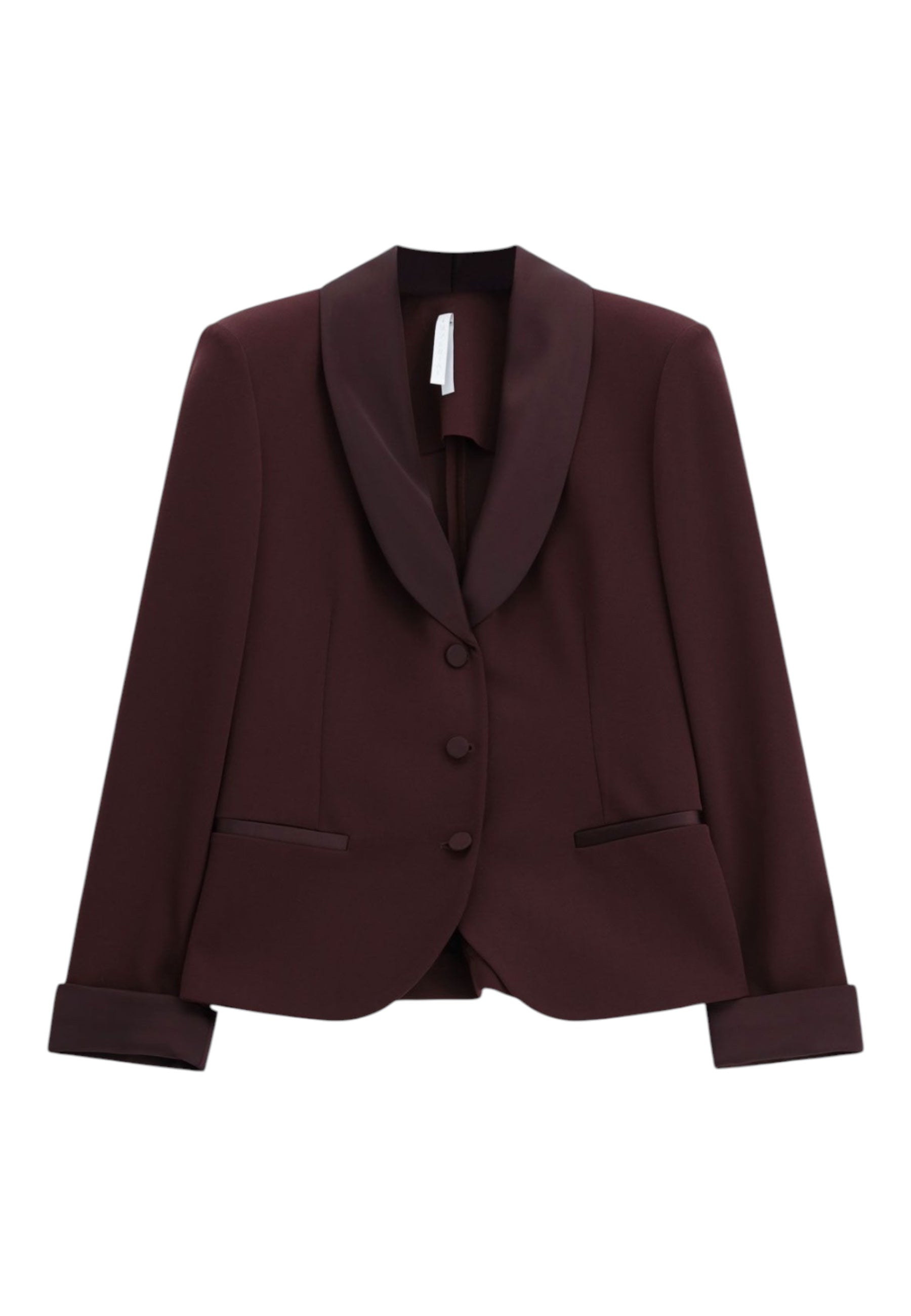Blazer monopetto con revers a scialle e tasche donna bordeaux imperial