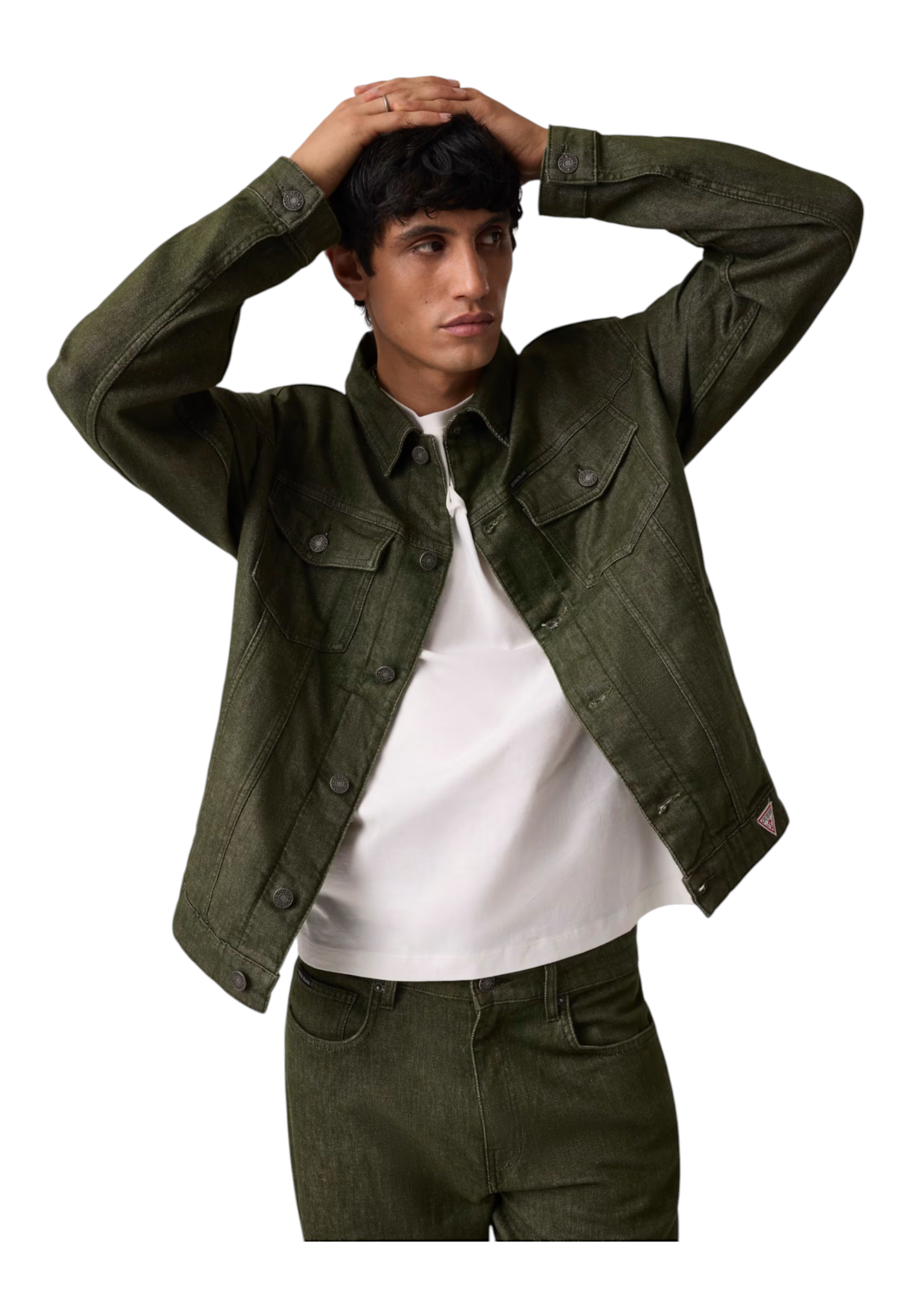 Giacca in denim oversize uomo verde guess - giacche