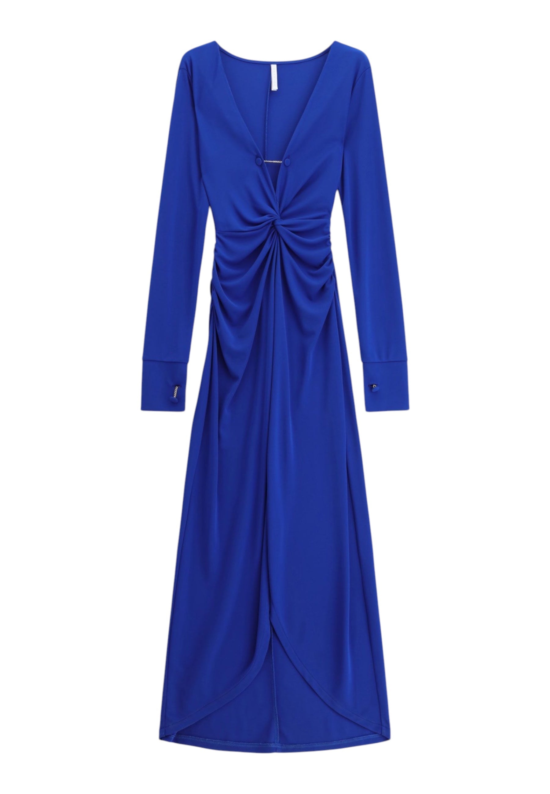 Abito lungo arricciato con spacco frontale donna blu imperial - abiti